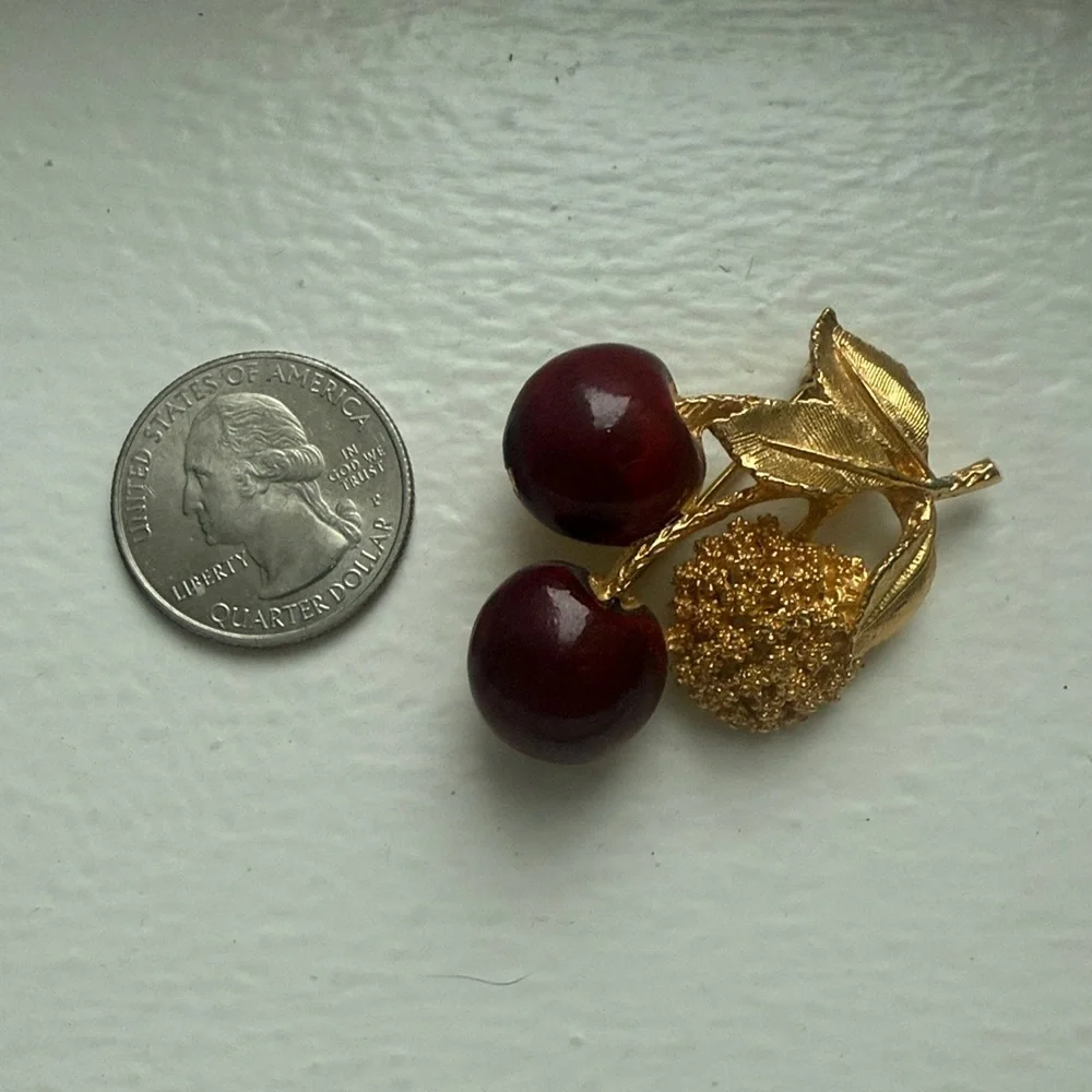 Vintage BSK Cherry Leaf Brooch EUC